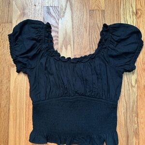 Hollister Black Smocked Puff Sleeve Blouse